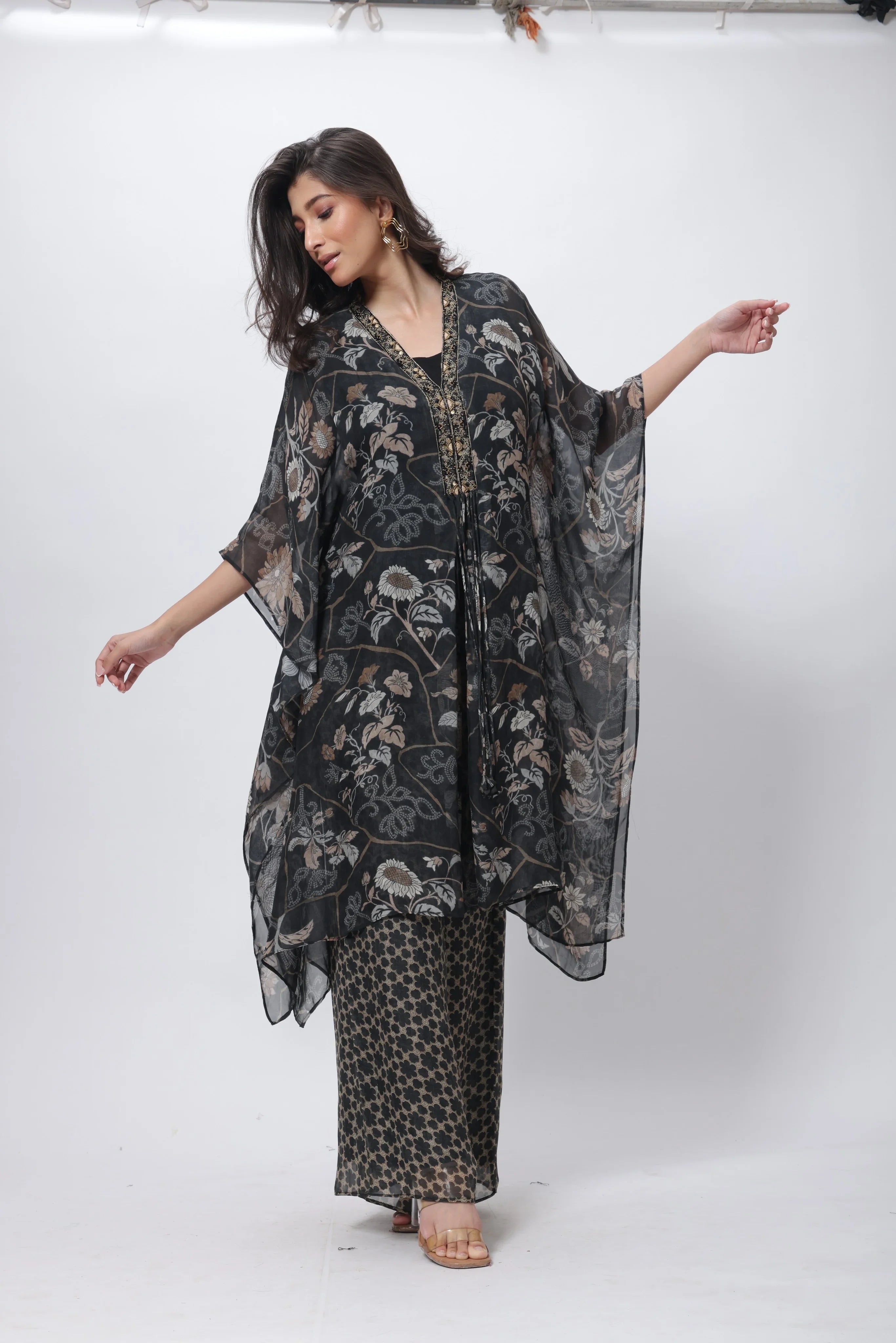 Kaftan Styled Coord Set in Black