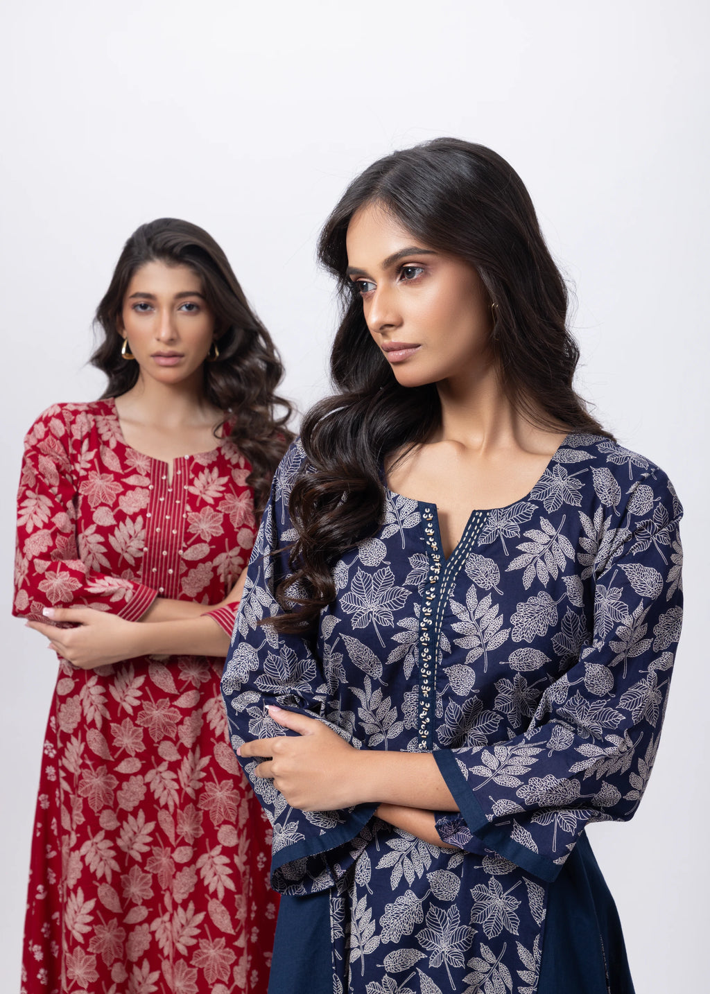 Printed Two Piece Suit Set in Navy Blue