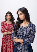 Printed Two Piece Suit Set in Navy Blue