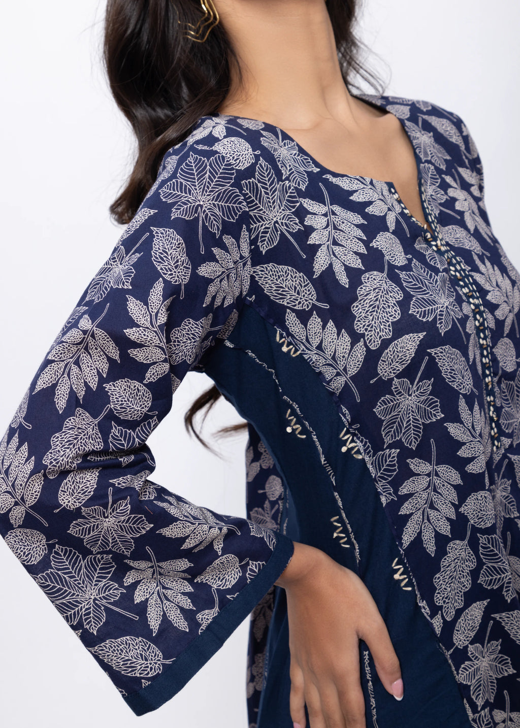 Printed Two Piece Suit Set in Navy Blue