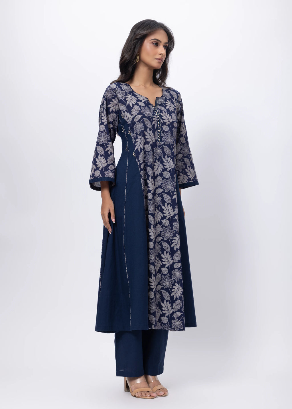 Printed Two Piece Suit Set in Navy Blue