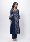 Printed Two Piece Suit Set in Navy Blue