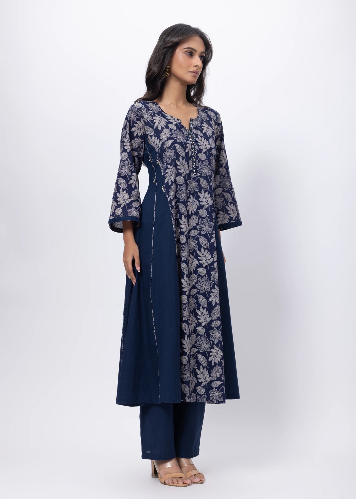 Printed Two Piece Suit Set in Navy Blue