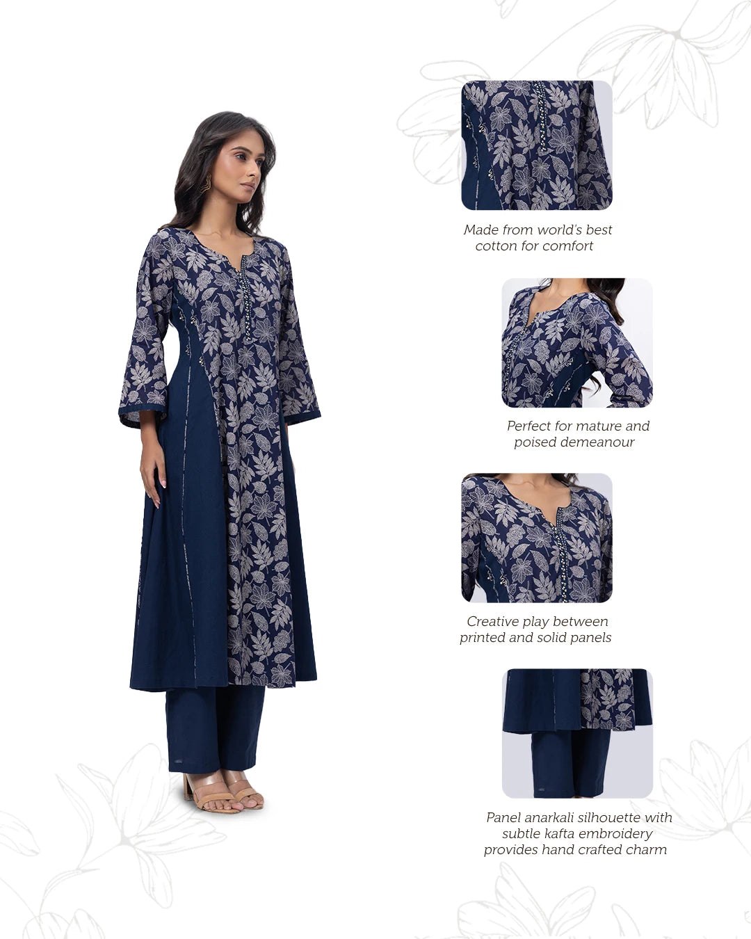 Printed Two Piece Suit Set in Navy Blue
