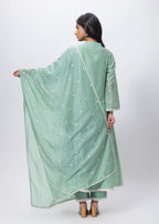 Embroidered Three Piece Suit in Sage Green