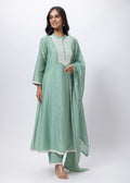 Embroidered Three Piece Suit in Sage Green