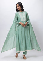 Embroidered Three Piece Suit in Sage Green