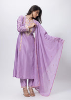 Embroidered Three Piece Suit in Lilac