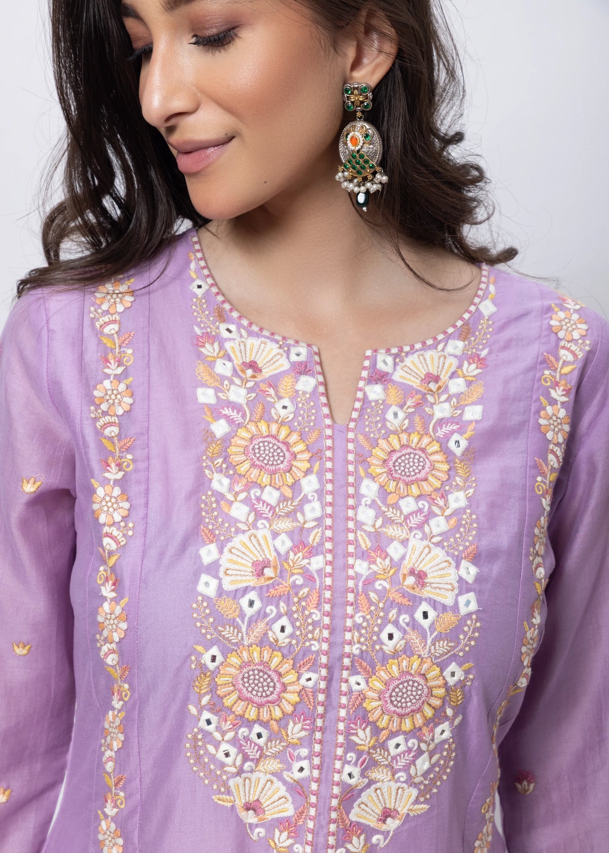 Embroidered Three Piece Suit in Lilac