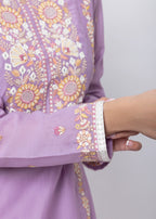 Embroidered Three Piece Suit in Lilac