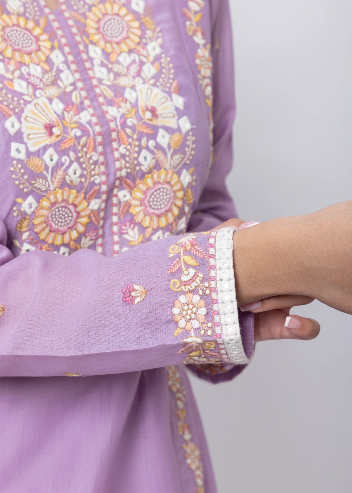 Embroidered Three Piece Suit in Lilac