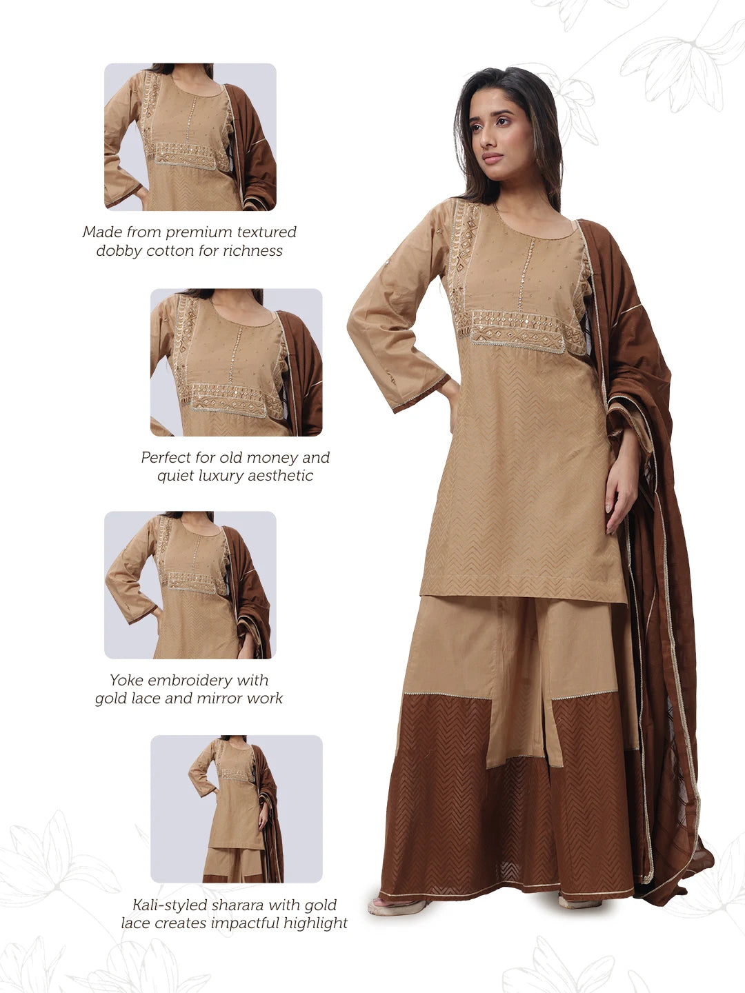 Textured Three Piece Suit Set in Brown