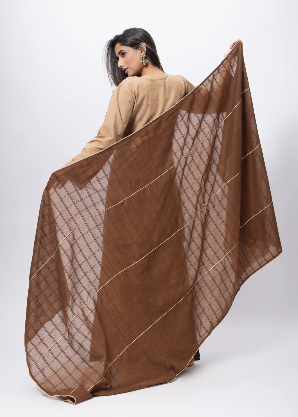 Textured Three Piece Suit Set in Brown