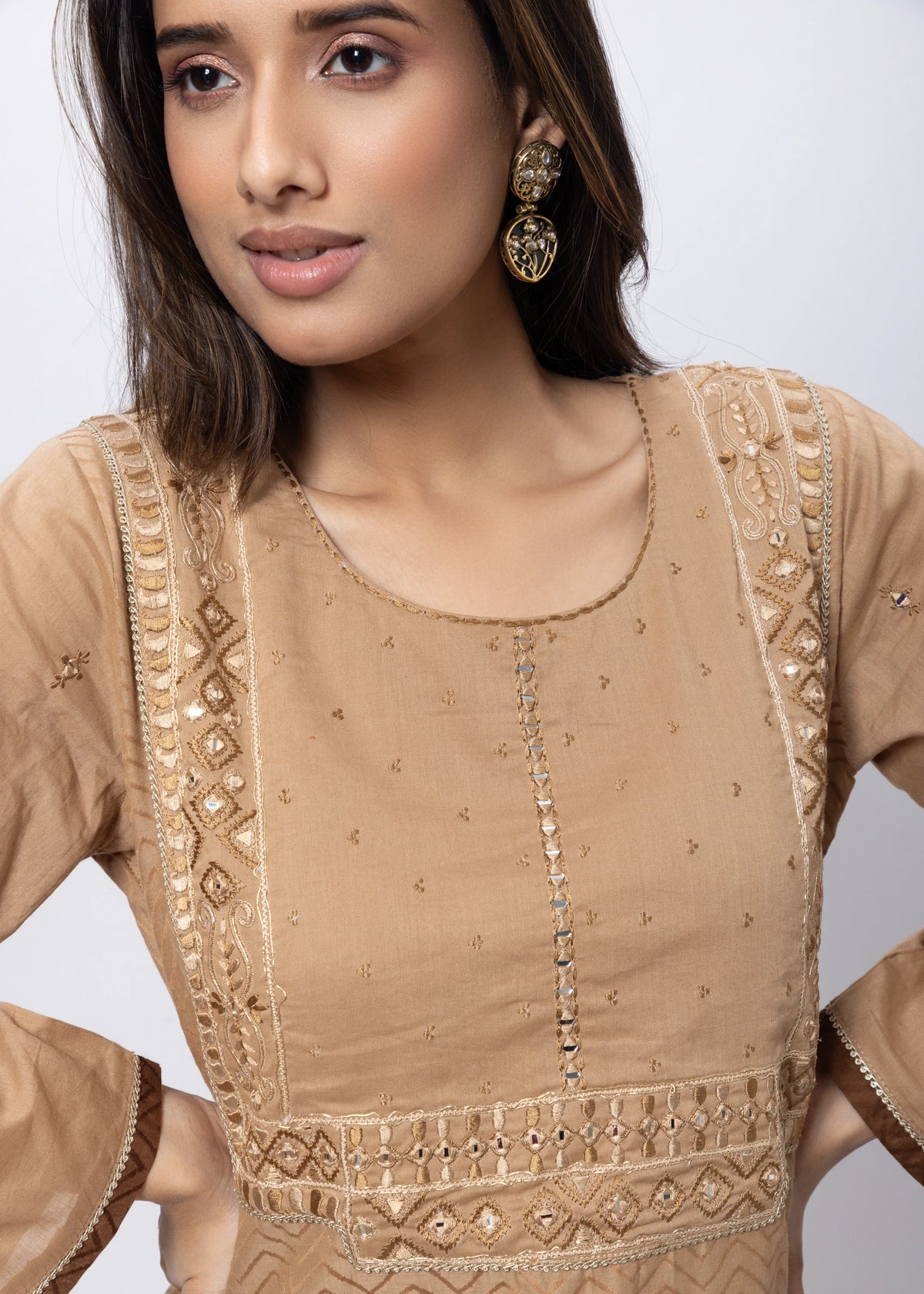 Textured Three Piece Suit Set in Brown