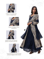 Printed Three Piece Gown in Blue