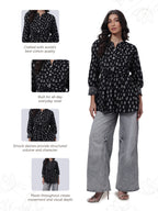 Printed Short Length Kurti in Black
