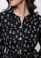 Printed Short Length Kurti in Black