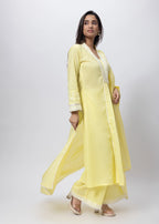 Embroidered Three Piece Suit Set in Lemon Yellow