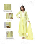 Embroidered Three Piece Suit Set in Lemon Yellow