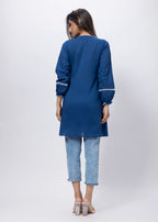 Embroidered Short Length Kurti in Prussian Bluex