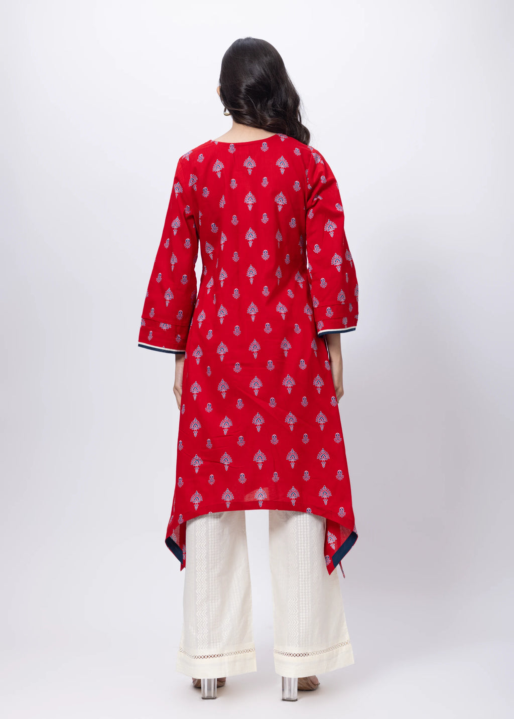 Printed Long Length Kurti in Ketchup Red