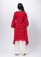 Printed Long Length Kurti in Ketchup Red