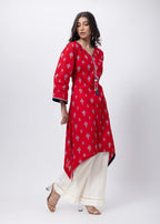 Printed Long Length Kurti in Ketchup Red