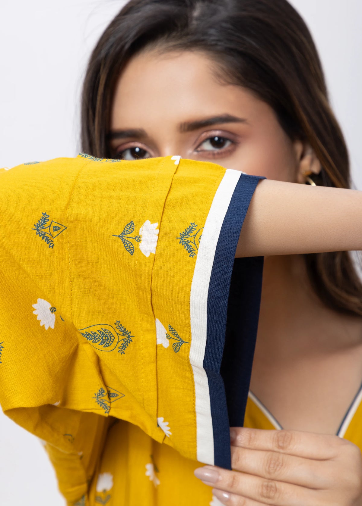 Printed Long Length Kurti in Mustard Yellow