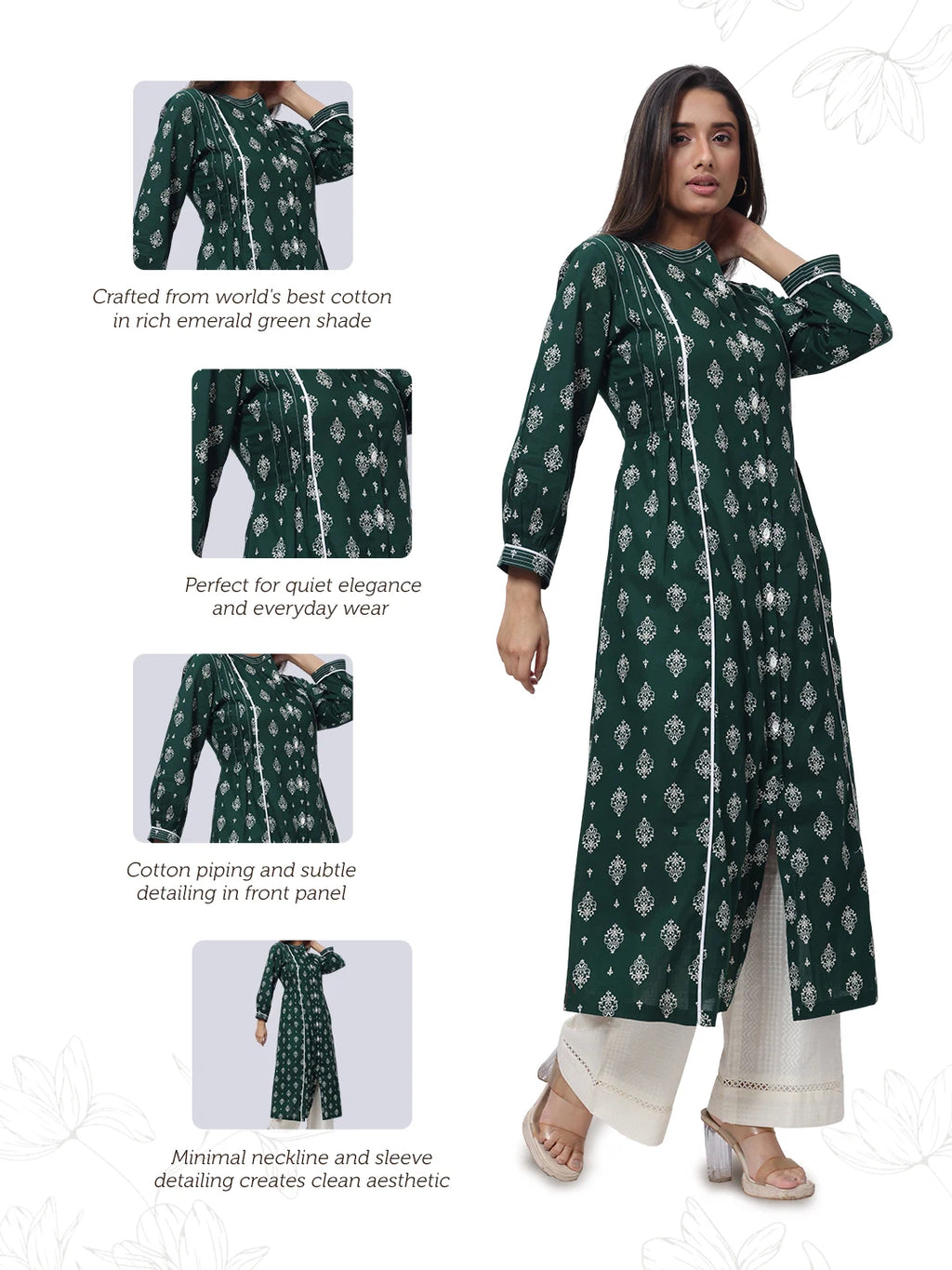 Printed Long Length Kurti in Emerald Green
