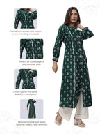 Printed Long Length Kurti in Emerald Green