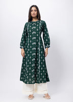 Printed Long Length Kurti in Emerald Green