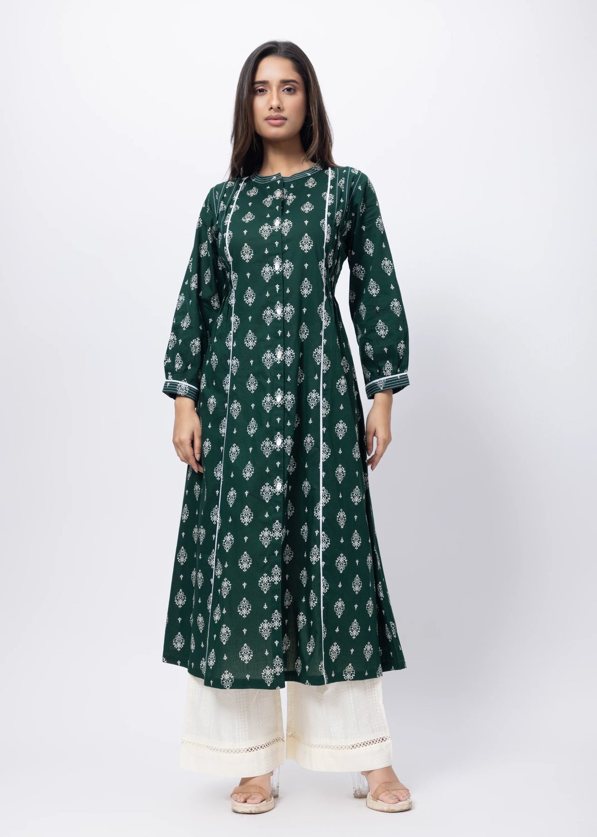 Printed Long Length Kurti in Emerald Green