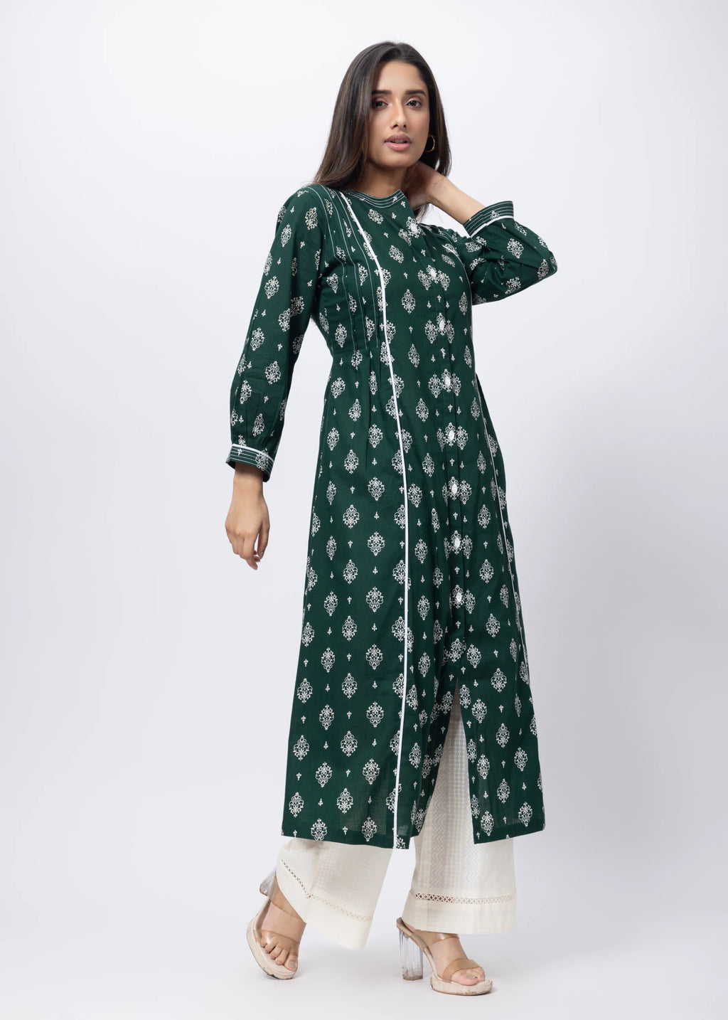 Printed Long Length Kurti in Emerald Green