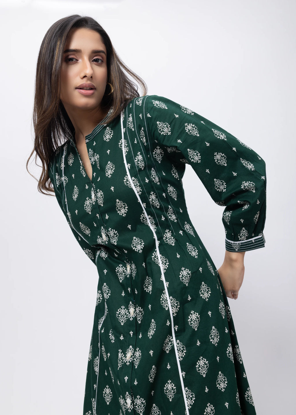 Printed Long Length Kurti in Emerald Green