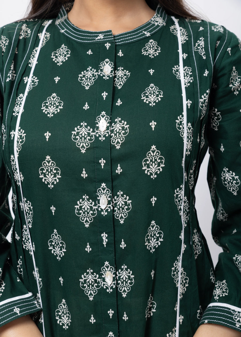 Printed Long Length Kurti in Emerald Green