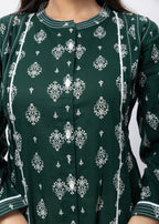 Printed Long Length Kurti in Emerald Green
