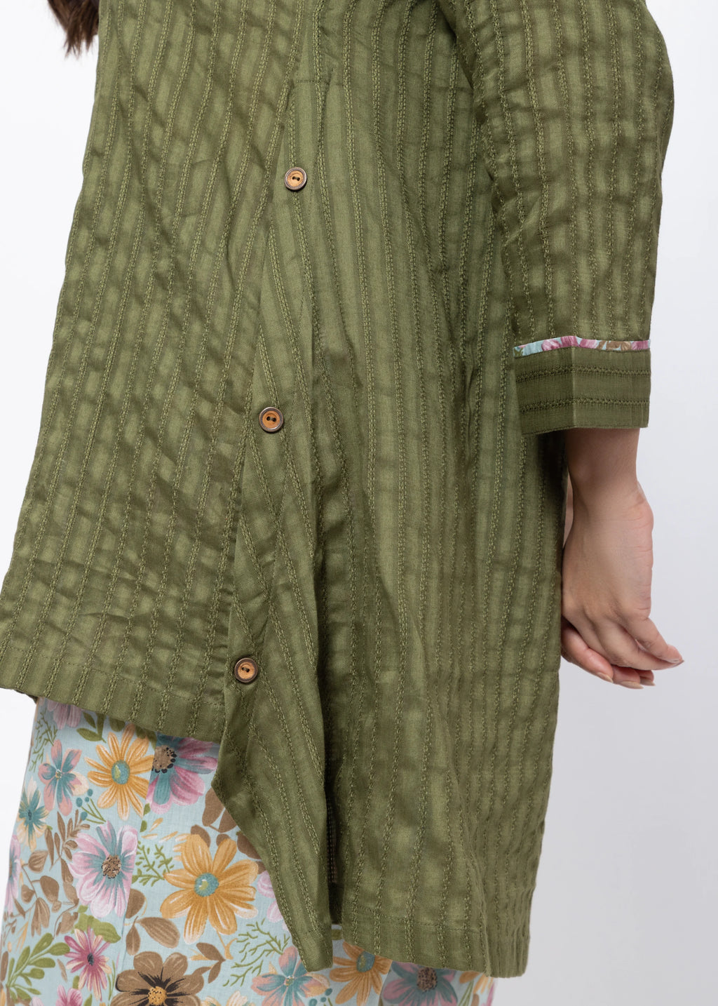 Printed and Textured Suit Set in Forest Green