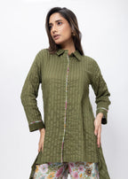 Printed and Textured Suit Set in Forest Green