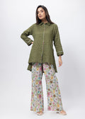 Printed and Textured Suit Set in Forest Green