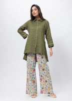 Printed and Textured Suit Set in Forest Green