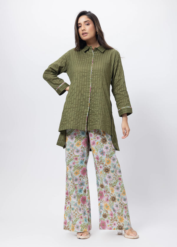 Printed and Textured Suit Set in Forest Green
