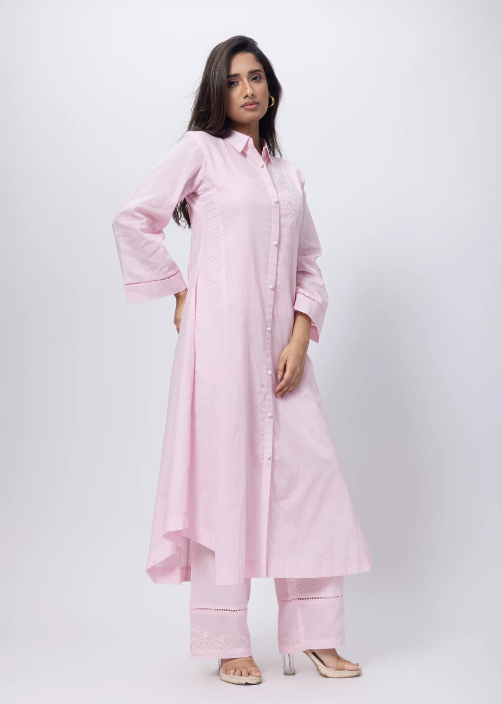 A Line Texture Co-ord Set in Baby Pink