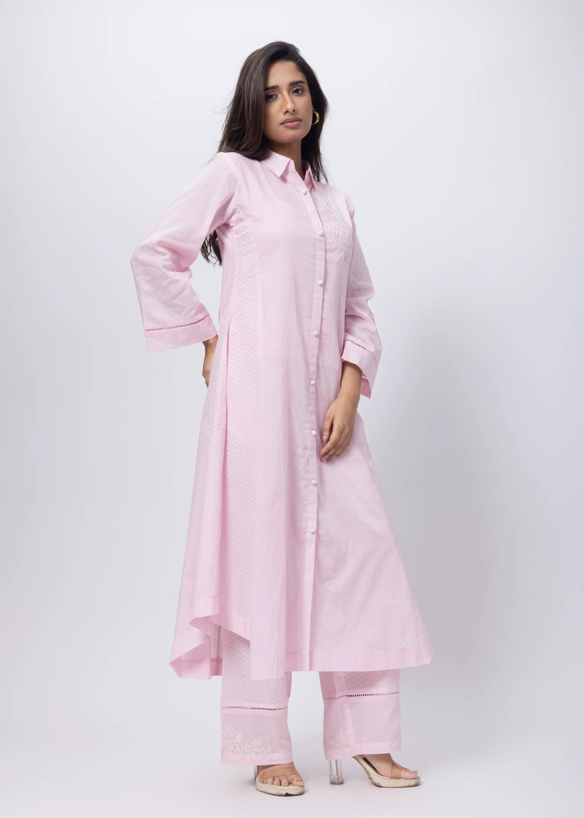 A Line Texture Co-ord Set in Baby Pink