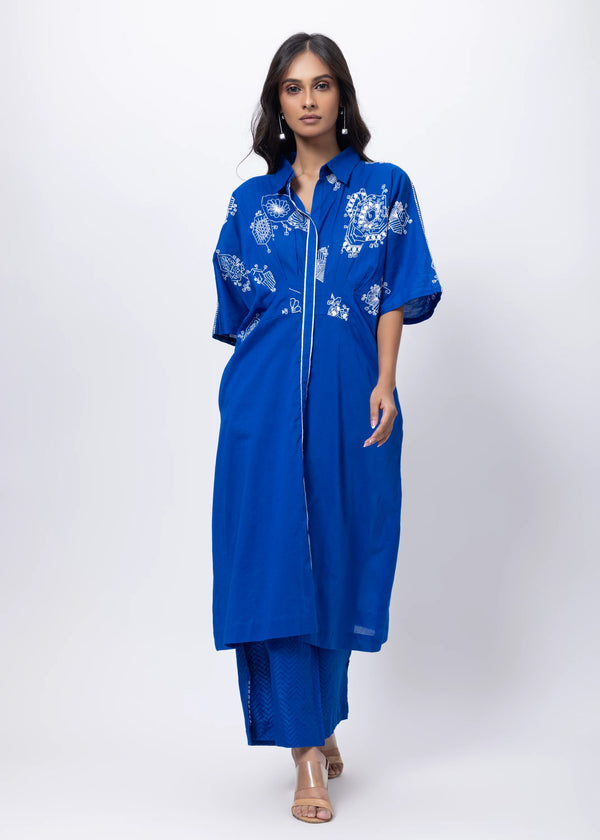 Embroidered Coord Set in Electric Blue