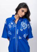 Embroidered Coord Set in Electric Blue