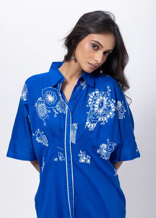 Embroidered Coord Set in Electric Blue