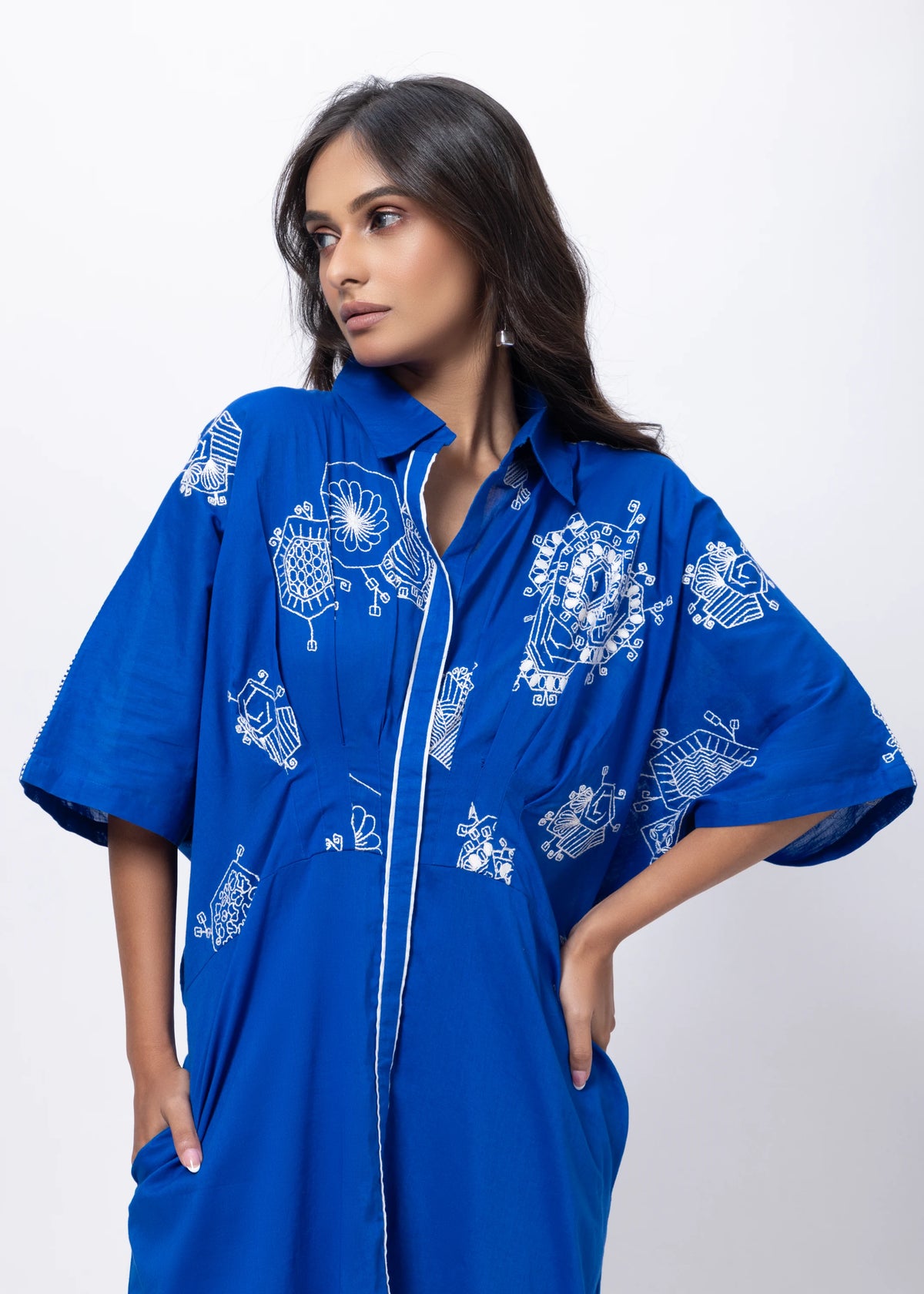 Embroidered Coord Set in Electric Blue