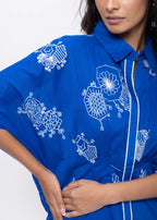 Embroidered Coord Set in Electric Blue