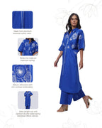 Embroidered Coord Set in Electric Blue
