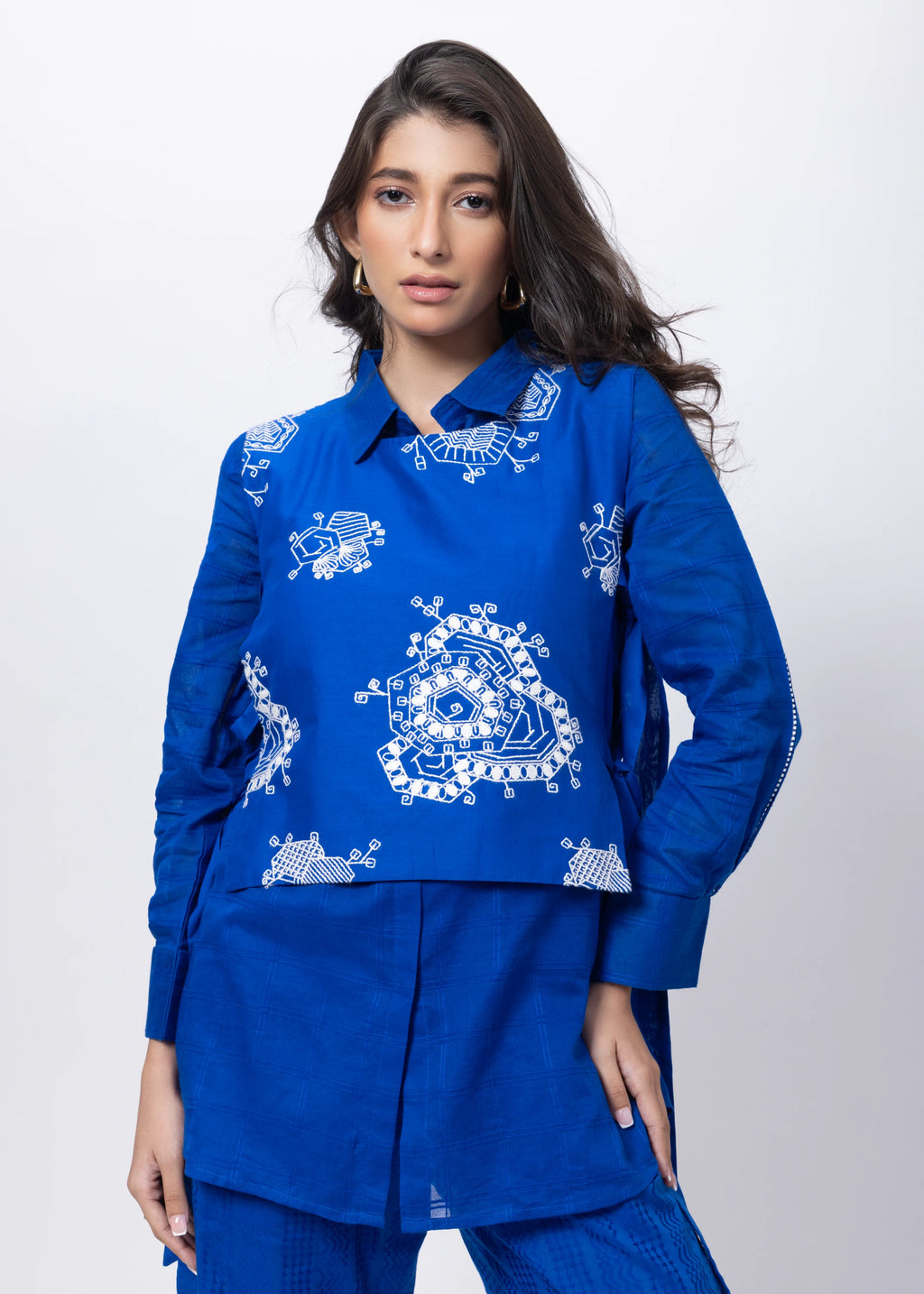 Three Piece Indo Western Set in Electric Blue